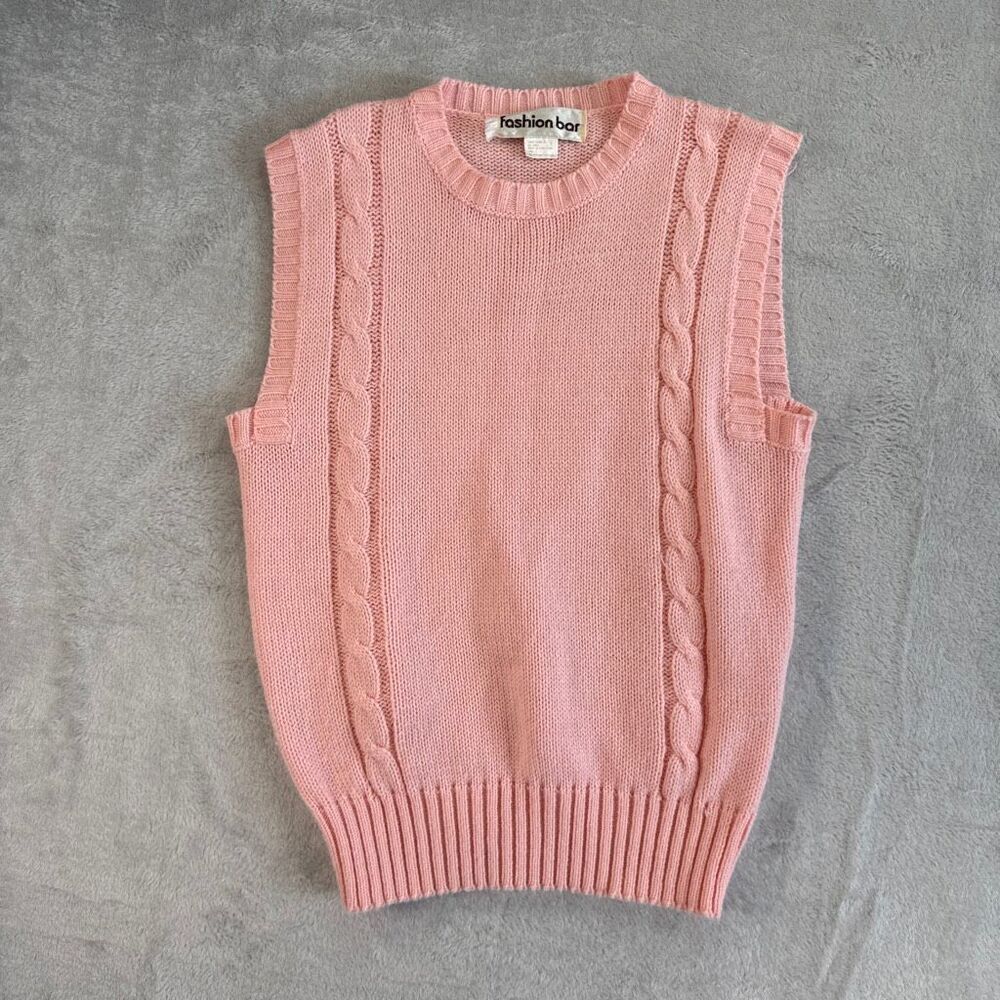 Vintage 1990s Pink Pastel Cable Knit Acrylic Sweater Vest Large  J